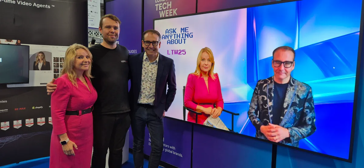 Aaron at London Tech Week with the people and conversational AI hosts he helped bring to life